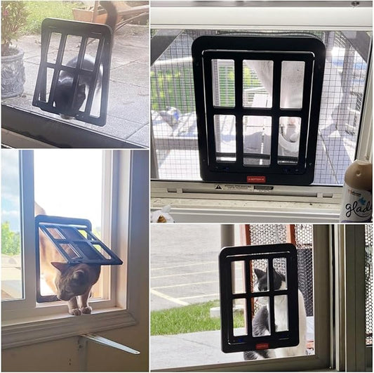 Namsan Pet Screen Door, Doggy Door for Sliding Screen Door, 8.3 x 10.3 Inches Cat Door for Screen Door, Magnetic Close Small Dog Door Window Porch, Black