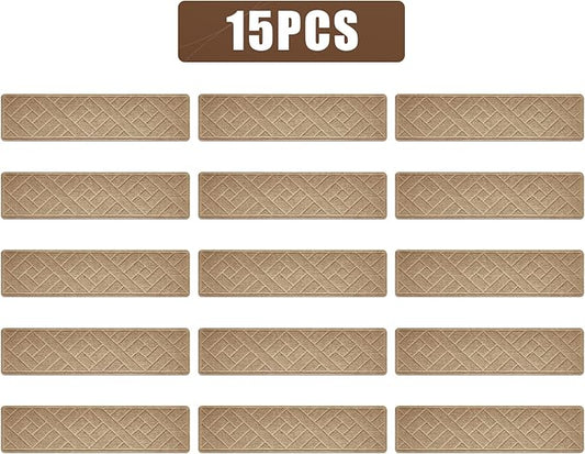 15 Pack 8 "X 30" Non-Slip Carpet Stair Treads for Indoor Wooden Steps, Made of Polyester and Reusable Adhesive, Suitable for Kids Elders and Pets(Beige Lines)