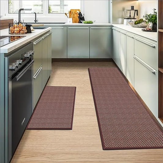Artoid Mode Washable Non Slip Red Kitchen Rugs and Mats Set of 2, Rubber Backing Absorbent Kitchen Mats for Floor Front of Sink - 17x29 and 17x47 Inch