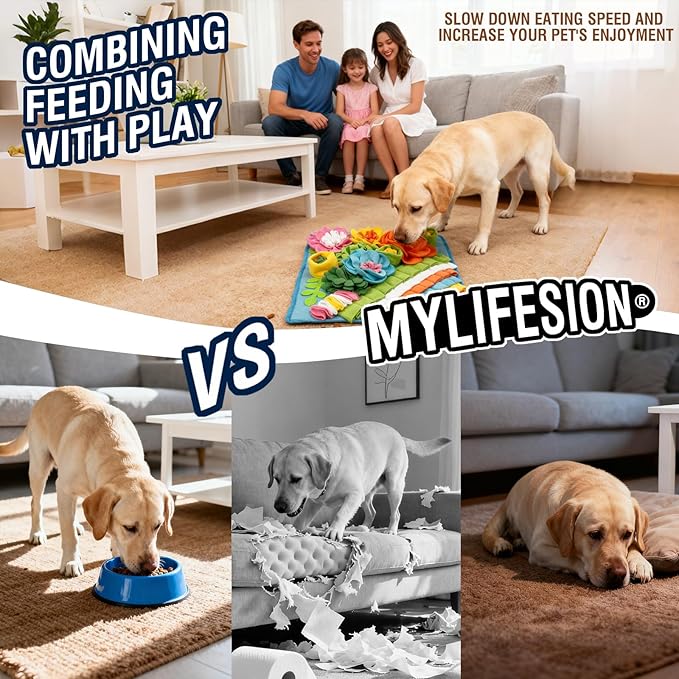 Snuffle Mat for Dogs, 15.4''*15.4'' for Small & Medium, Fleece Mentally Stimulating Toys for Dogs Cats Rabbits, Helps Control Eating Speed and Train Scent Detection (Lightweight Style)