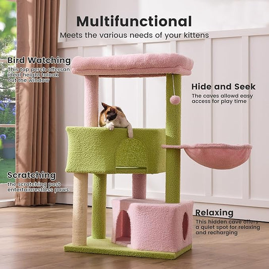 Gardner Pet 41" Cat Tree for Medium-Large Cats, Heavy Duty Cat Trees Pink Cat Towers with 2.8in Posts, Easy to Assembly