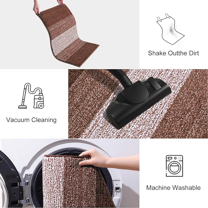 Smiry Dog Door Mat for Muddy Paws, Absorbs Moisture and Dirt, Low-Profile Entryway Mat with Non-Slip Backing, Entry Indoor Outdoor Doormat for Inside Floor (71x47 Inches, Brown, Striped)
