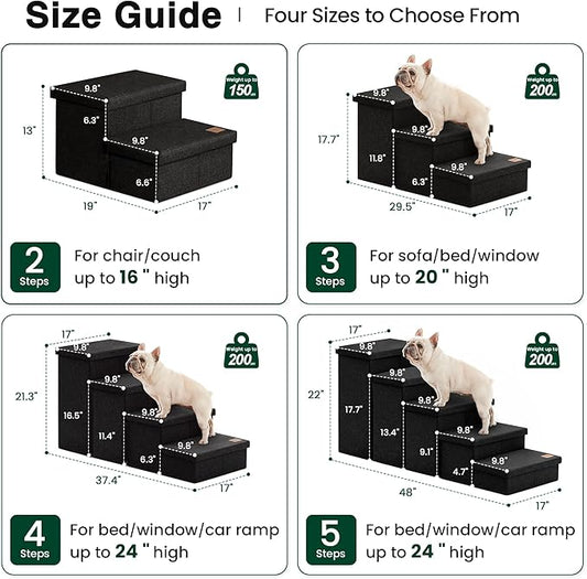 Love's cabin Dog Stairs with Storage, 3 Steps Wider Dog Steps for High Bed 18" H, Foldable Pet Stairs for Small Medium Large Dogs Cats for Bed Couch Car, Ramp with Zip up to 200 lbs, Black