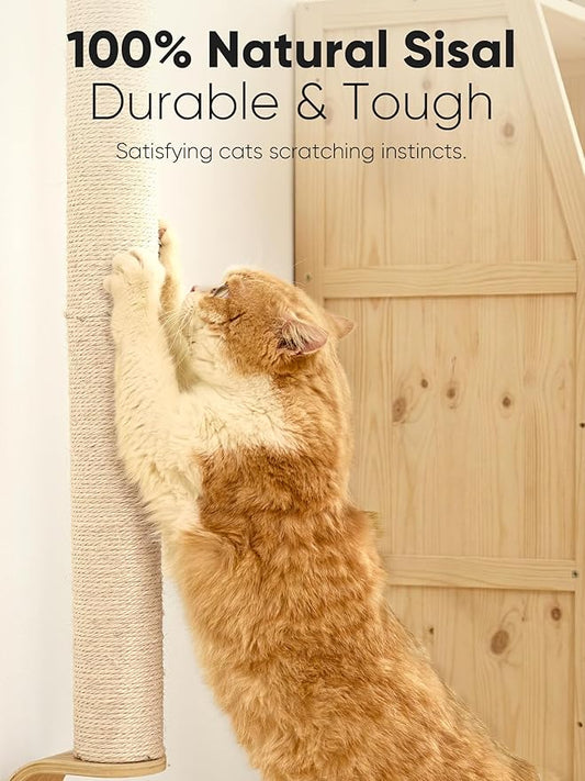 FUKUMARU Cat Wall Scratcher, 28" Wall Mounted Kitten Scratching Post, Sturdy Sisal Climbing Tree for Indoor Cats