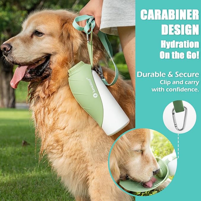 LumoLeaf Insulated Dog Water Bottle 27 oz Stainless Steel - Keep Water Cool or Warm, Portable Pet Water Bowl for Travel, Wide Mouth for Easy Ice Filling & Cleaning (Green, 27 oz)