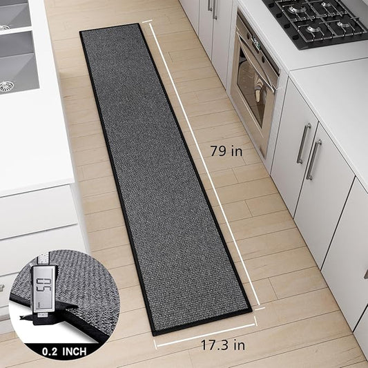 Kitchen Mat 1 PCS, Cushioned Non Slip Rugs for Kitchen Floor, Absorbent Runner Comfort Standing Mats Washable for Kitchen, Office, Home (Black, 17.3"x79")