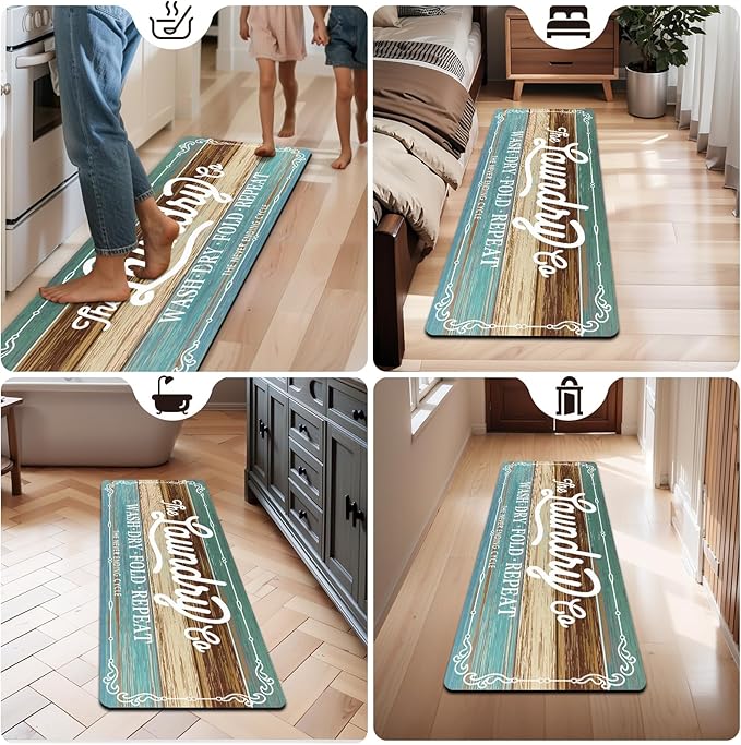 Pauwer Laundry Room Rug Runner 20"x60" Waterproof Rubber Laundry Mat Non Slip Kitchen Mats for Floor Washable Floor Mat Runner Rug for Farmhouse Mudroom Washroom Bathroom Decor