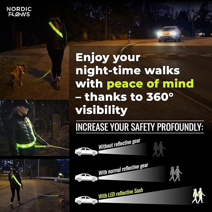 Rechargeable LED Lights Safety Vest – Reflective and Lighted Sash for Night Walks, Running, and Walking the Dog in the Dark Gear