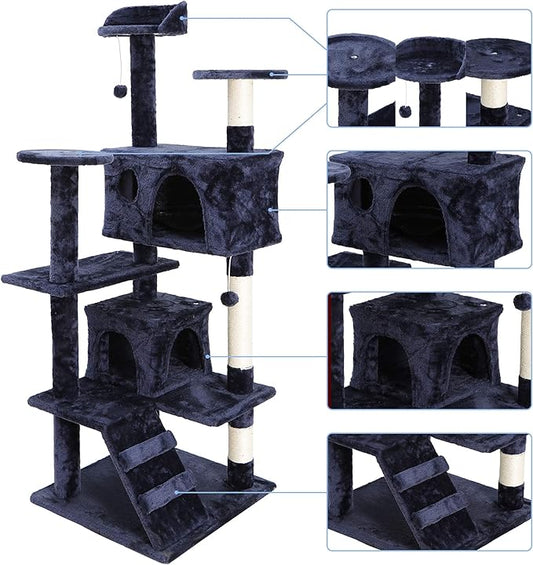 54 Inch Cat Tree Tower for Indoor Cats, Plush Multi-Level Cat Condo w/Padded Plush Perch,Scratching Post,Kittens Pet Play House,Blue