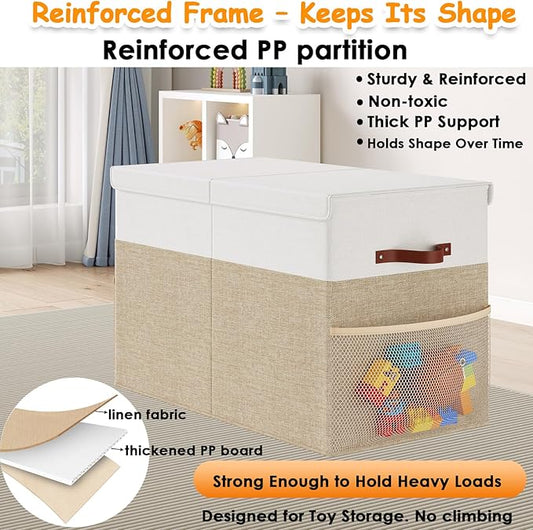 Large Toy Storage Box with Lid Upgraded Toy Storage Chest Organizer with Divider Foldable Toy Bin for Kids Boys Girls Playroom Nursery Bedroom (25"x13"x16")