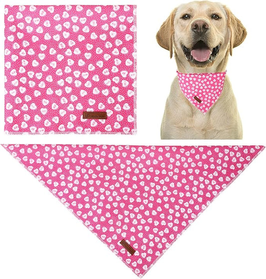 Valentine Dog Bandana, Pink Heart Triangle Bid Scarf for Small Medium Dog, Cotton Pet Kerchief for Girl Boy Dogs or Cats, Red Dog Bandana, Cute Adorable Puppy Bandana