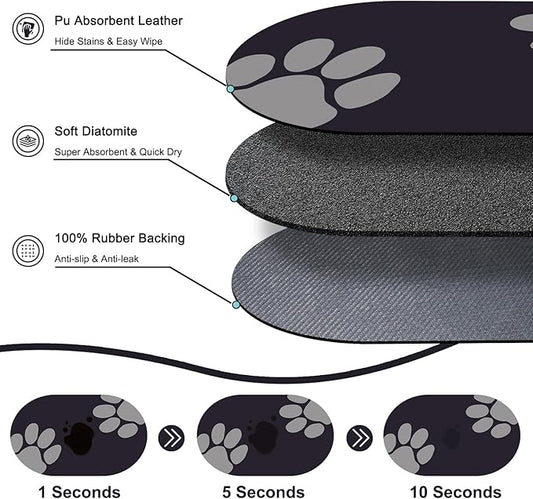 Large Pet Feeding Mat – 28''x17'' Absorbent Dog Mat for Food and Water, Easy Clean Cat Dog Water Bowl Mat, Non-Slip Pet Water Mat Protect Floor, Fit with Automatic Feeders and Double-Bowl