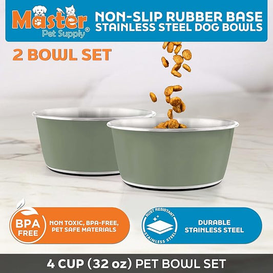 Master Pet Supply Stainless Steel Dog Bowls Set of 2 (32 Oz Each) with Non-Slip Rubber Base - Camo Patrol - Basic Dog Food Bowl Water & Food Bowls for Small Medium Large Dogs & Cats, Metal Dish