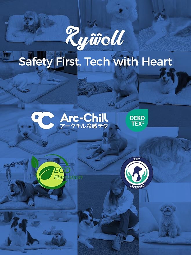 Rywell Dog Cooling Mat,30 * 20 Super Thick & Comfortable Cooling Mat for Dog with Arc-Chill 3.0 & PCM Tech(Q-Max>0.5), Endothermic Color Changing&Dual Sided for All-Year Use, Portable for Pet Bed