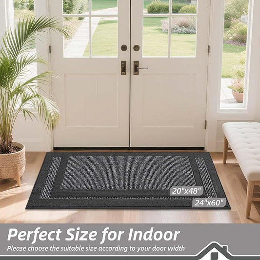 BEQHAUSE Indoor Door Mat 20" x 48", Dirt Trapper Door Mats Non-Slip Entryway Rugs Washable, Resist Dirt Absorbent Welcome Mat, Low Profile Floor Mats for Front Back Door and Entryway, Charcoal