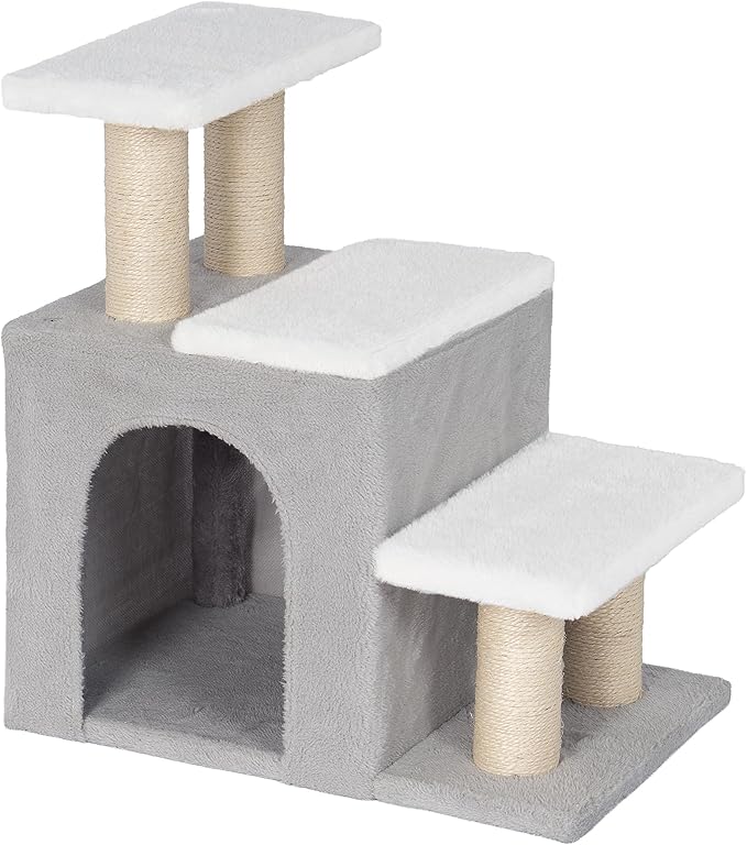 3-in-1 Cat Stairs for High Bed Couch, Multifunctional, Dog Steps for Small Doggie Pet Rabbits, Beige, Medium