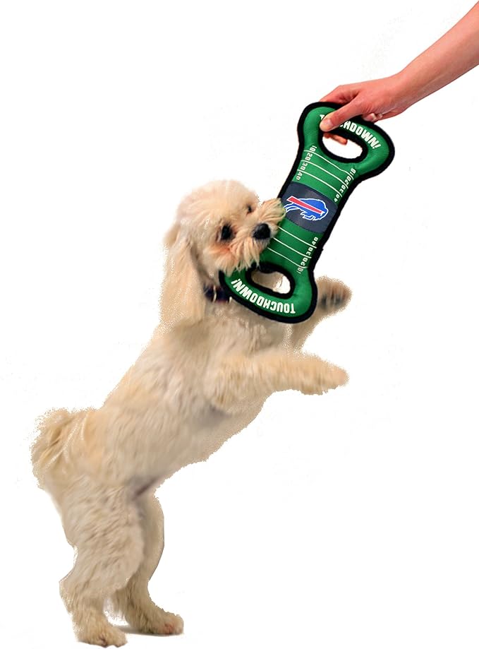 NFL Football Field DOG TOY with Squeaker. - BUFFALO BILLS - For Tug, Toss, and Fetch. - Tough & Durable PET TOY