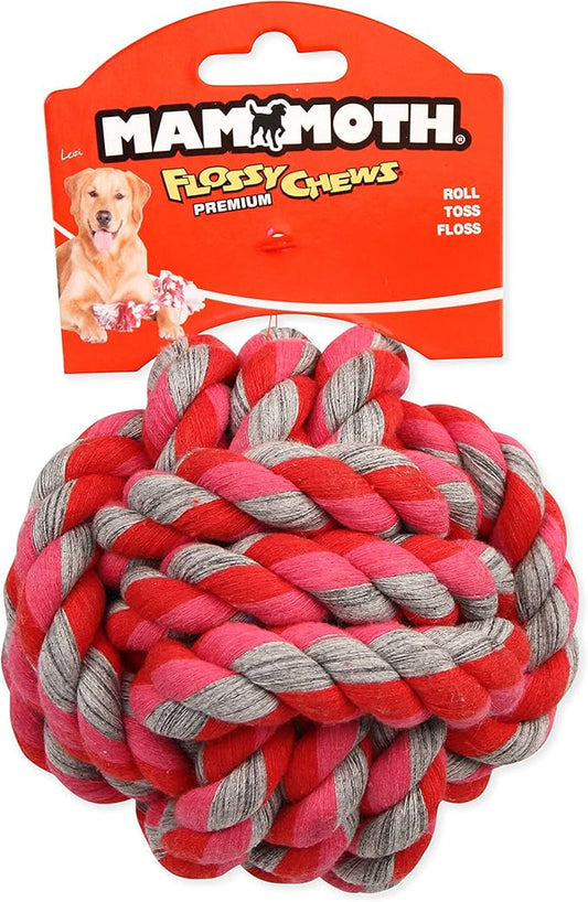Mammoth Flossy Chews Monkey Fist Ball Premium Cotton-Poly Rope Dog Chew Toy & Fetch Toy for Small to Medium Dogs - Large 4.75' - Assorted Colors