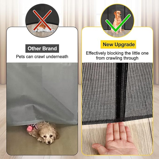 Reinforced 42” Tall x 200” Extra Wide Retractable Baby Gates, Extra Long Pet Gate with Support Rods, Outdoor Dog Gate for Wide Openings Large Baby Gates for Dogs Outdoor Gates for Decks, Black