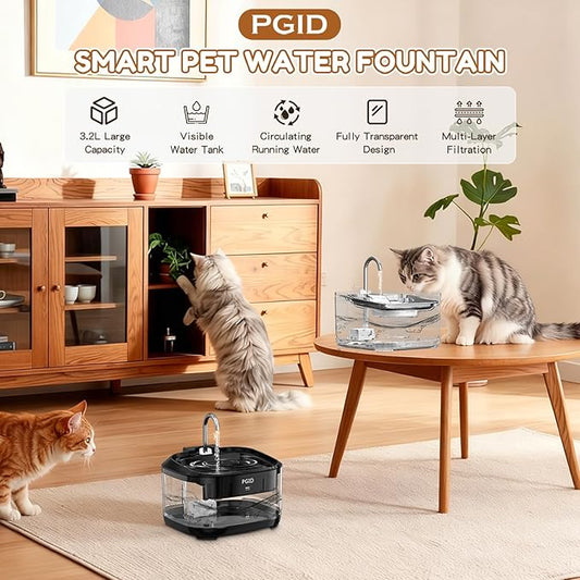 Cat Water Fountain Corded, 108oz/3.2L Pet Fountains for Cats/Dog Indoor Automatic Waterer Bowls for Drinking Small Animal Water Dispenser Auto Kitty Watering Supplies