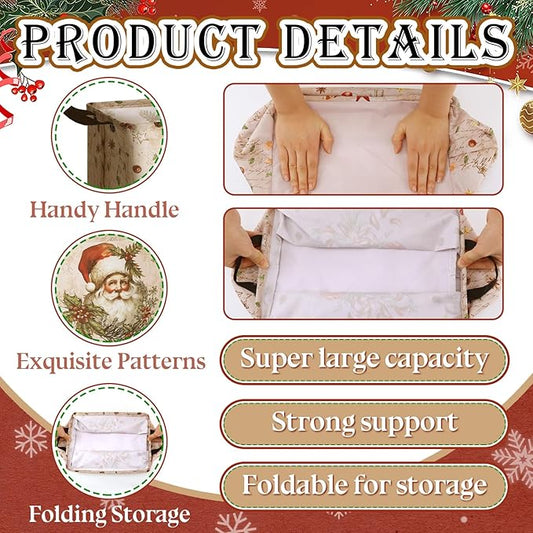 4 Pack Christmas Storage Bin Collapsible Large Christmas Storage Baskets for Gifts Xmas Tree Canvas Laundry Basket Foldable Box with Handle for Office Home Bedroom Clothes Toys Holiday Decor