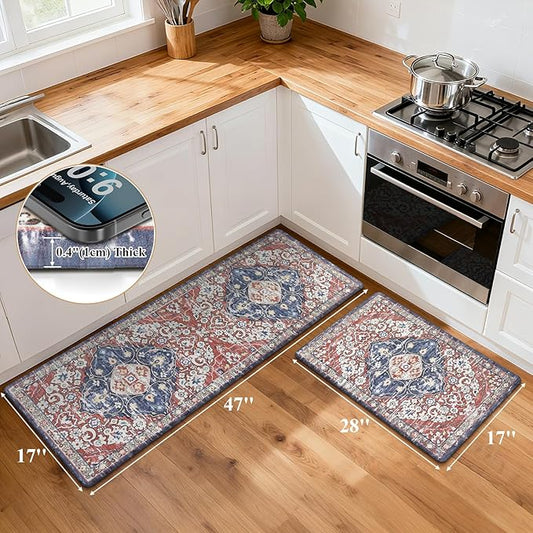 Ileading Anti Fatigue Kitchen Rugs Sets of 2 Cushioned Kitchen Mats for Floor Waterproof Kitchen Mat Set Non Slip Comfort Standing Mat for Kitchen, Office, Sink, Laundry