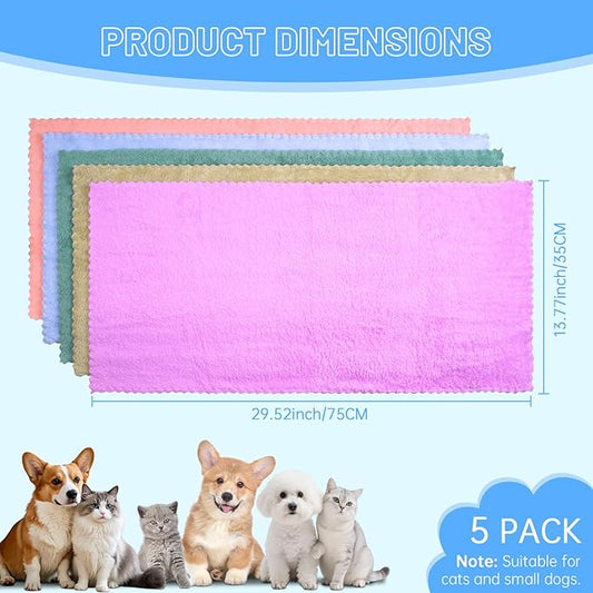 DuckSky 5Pcs Cat Towels Microfiber Pack Bulk, 29.5 x 13.77 inch Quick Drying Absorbent Pet Puppy Towels for Pet Kitten Grooming,Hair Drying Small Puppy Dog,Bathing Shower for pet Hair Dryer Box