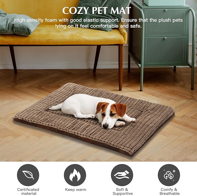 BVAGSS Dog Bed Mat,Reversible Crate Pad, Memory Foam Beds, Soft Warm Pet Cushion for Small Medium Dogs, Washable Pet Sleeping Mattress Kennel Bed Pad XH079 (30''x20''x1.6'',Brown)