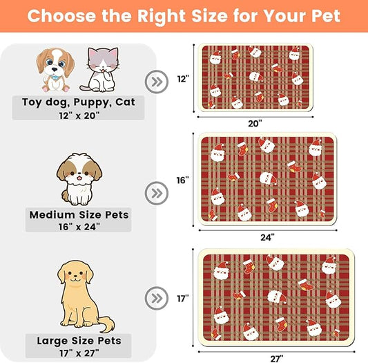 Pet Feeding Mat-Absorbent Pet Placemat for Food and Water Bowl, with Waterproof Rubber Backing, Quick Dry Water Dispenser Mat for Dog and Cat (27"x17", Christmas)