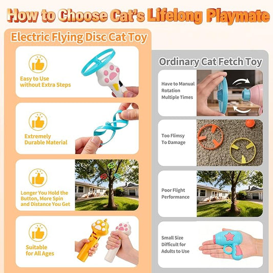 BABORUI Cat Toy Disc Launcher, Rechargeable Interactive Cat Fetch Toy Launcher with 8 Flying Discs, Flying Enrichment Toys for Indoor Bored Kittens & Adult Cats (White)