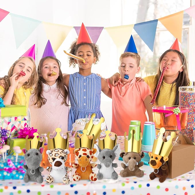 40Pcs Adopt A Pet Party Favors Mini Stuffed Animals Plush Toy Set Includes 10Pcs Safari Jungle Animal Plush Toys, Birthday Hats, Kraft Paper Boxes, Adoption Cards for Adopt A Animal Party