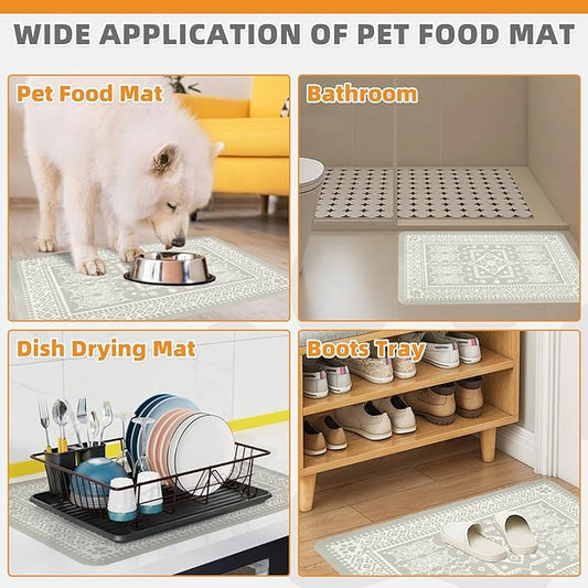 KOOLTAIL Dog Food Mat, Absorbent Pet Feeding Mat for Food and Water Bowls, Placement Pad for Floors with Waterproof Rubber Backing, Quick Dry Water Dispenser Mat for Dogs Puppy Cats, Medium, 16"x24"