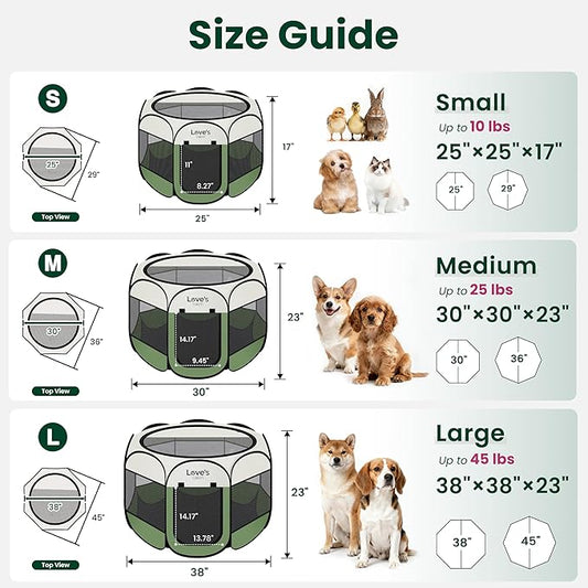 Love's cabin Pet Puppy Dog Playpen, Large Dog Tent Crates Cage Indoor/Outdoor, Portable Playpen for Cat, Foldable Pop Up Dog Kennel Playpen with Carring Case, Removable Zipper Top, Olive Green
