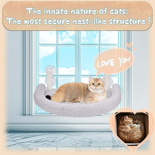 Cat Window Perch & Hammock - Exquisite Soft Wool Fleece, Safe & Comfortable Design with 4 Strong Suction Cups - Ideal for Large Cats (High Grad, Large)