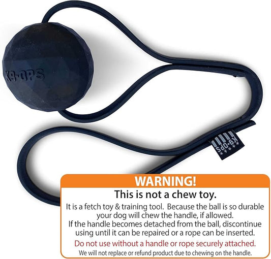 K9 Ops Dog Ball Tug with Handle Biotug Fetch Toy - Rubber Reward Toys - Large Dogs Durable Indestructible Aggressive Chewers Pitbull Dobermann Rottweiler Shepherd (LG/XL, Coal Black)