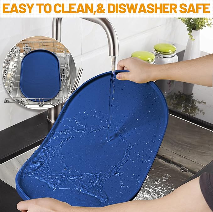 Hubulk 100% Waterproof Silicone Pet Feeding Mat with Raised Edge for Food and Water, Dog Bowl Mats, Cat Bowls Placemat with High Lip Protects Floor for Cats and Dogs (Navy Blue, 16" L x 10" W)