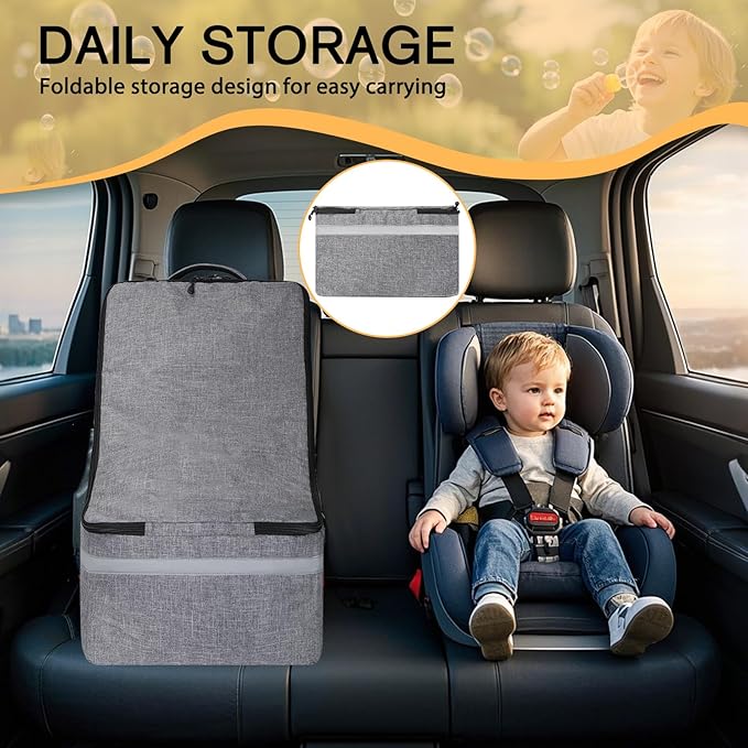 LARIPOP Car Seat Travel Bag for Airplane Gate Check Approved, Padded Backpack with Adjustable Straps, Reflective Strips & Protective Feet for Infant Convertible Booster Seats, Grey