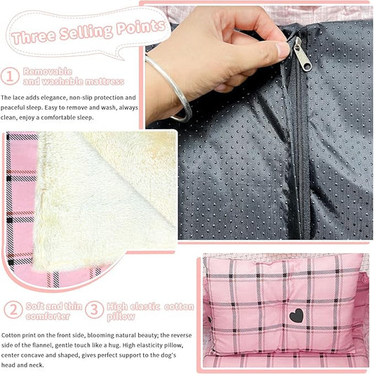 Pet Stroller Pad, Anti-Slip Bottom, Removable & Washable Dog Pillow & Quilt Set (Pink)