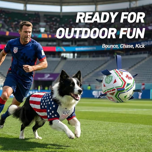 QDAN World Cup Soccer Ball for Dog, 8 Inch Dog Balls with Straps for Interactive, Tug and Training, Indoor Outdoor Toys for Medium & Large Dogs, 2026 Herding Ball