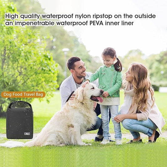 Travel Dog Food Container Pet Food Storage Bag Containers 2PCS Collapsible Travel Dog Bowls Waterproof Camping Storage Essentials Kibble Carrier 20L Easy to Clean (Black, Large)