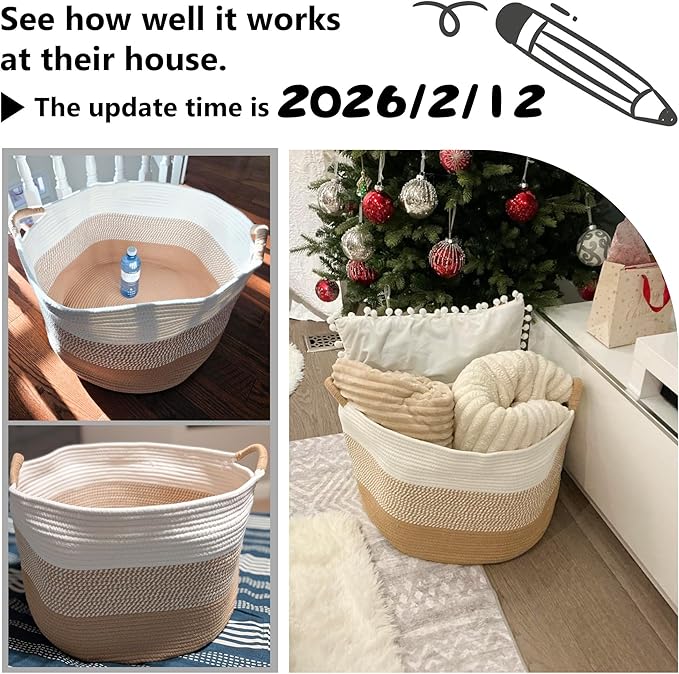 40L Large Cotton Rope Basket, Decorative Woven Blanket Storage for Living Room, Boho Toy Storage & Toy Box for Kids, Versatile Laundry Basket & Nursery Hamper for Blankets(Black)