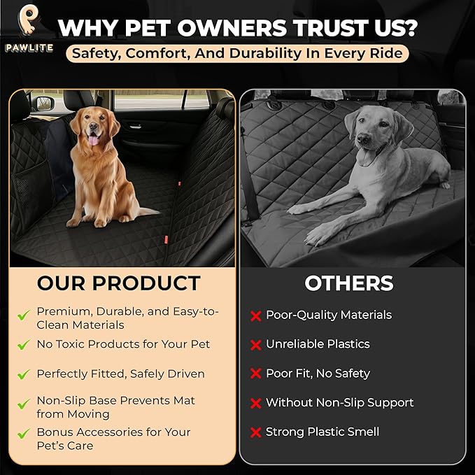Rear Dog Seat for Large Dogs ā 400lbs Capacity, Waterproof & Anti-Scratch Dog Car Seat Cover with Seatbelt Strap, Travel Bag Included ā Universal Fit for SUV, Trucks ā All Black