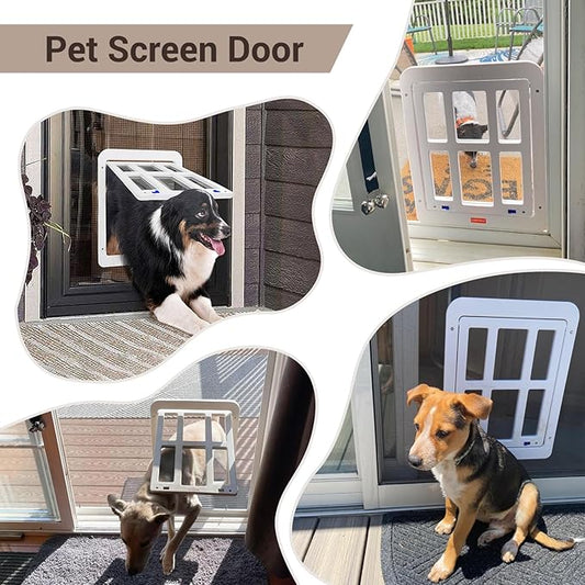 LESYPET Dog Screen Door, Inside Flap 14.4 x 11.2 Inches, Magnetic Self Closing, Dog Door for Screen Doors Sliding Doors, Flap Lockable, White