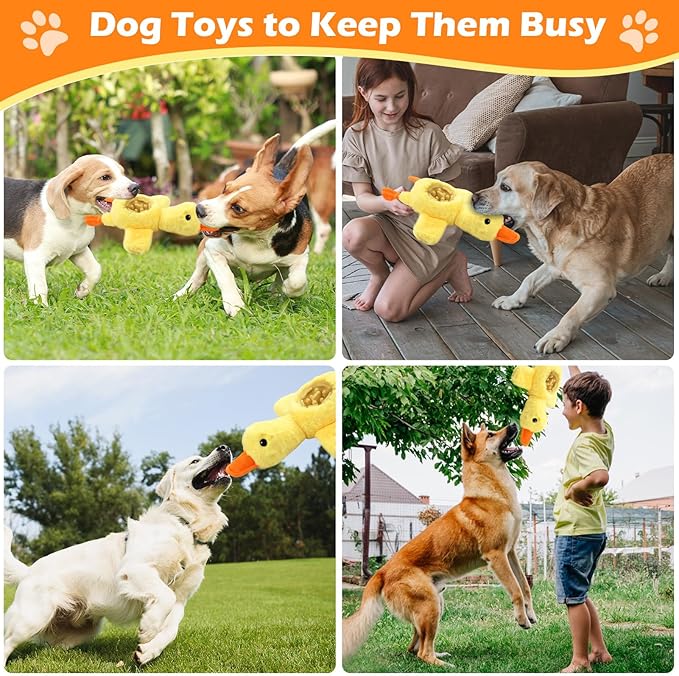 Yellow Duck Plush Dog Toys with Squeaks, Food Hiding Function & Interactive Play - Durable & Fun for Large, Medium & Small Dogs
