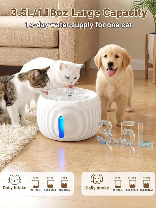 Kastty Cat Water Fountain:3.5L Cat Fountain for Drinking-White Pet Water Fountain for Cats Indoor-Quiet Cat Water Dispenser with Visual Water Level - Pets Watering Supplies for Small Animals FS77