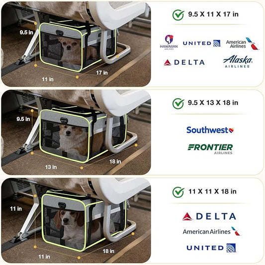 Lekereise Top-Expandable Pet Carrier 18x11x11Inch Delta American United Airline Approved Soft Sided Underseat to 15lbs Travel Carriers for Small Dogs Cats with Locking Safety Zippers Anti-Scratch Mesh