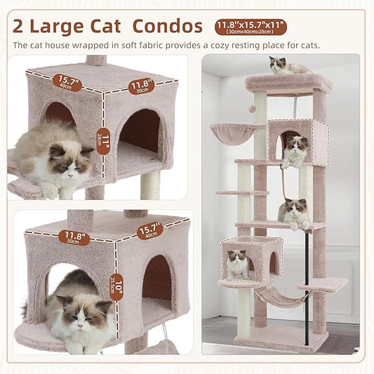 Gitelsnour Cat Tree for Indoor Cats Large Adult, 70.5'' Cat Tower with Scratching Post, Sturdy Steel Pube Cat Tree Tower with Large Playing Platfrom, Hammock and Basket, Top Perch, Mushroom GCT024MU