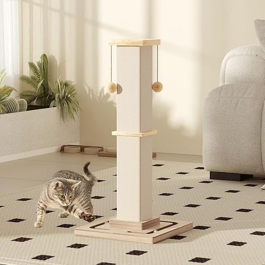 Large Cat Scratching Post, 32 Inch Tall Heavy Duty Scratching Post with Tracking Interactive Toys for Indoor