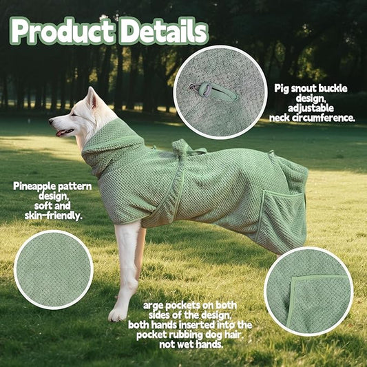 Super Absorbent Dog Bathrobe Pineapple Soft Fast Drying Dogs Towel Robe Adjustable Drying Coat for After Bath with Hood (Pineapple Green, XX-Large)