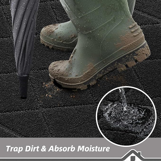 BEQHAUSE Dirt Trapper Door Mat 24" x 60", Doormat Non-Slip Entryway Rugs Washable, Dog Door Mat Stain Resistant and Absorbent Welcome Floor Mat for Front Back Door, Mud Wet Shoes & Paws, Black
